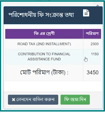 BRTA Tax Token Renewal Fee